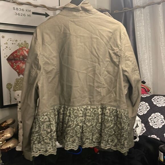 Lane Bryant Olive Green Peplum Lace Jacket Womens 26 Button Front - Picture 6 of 6